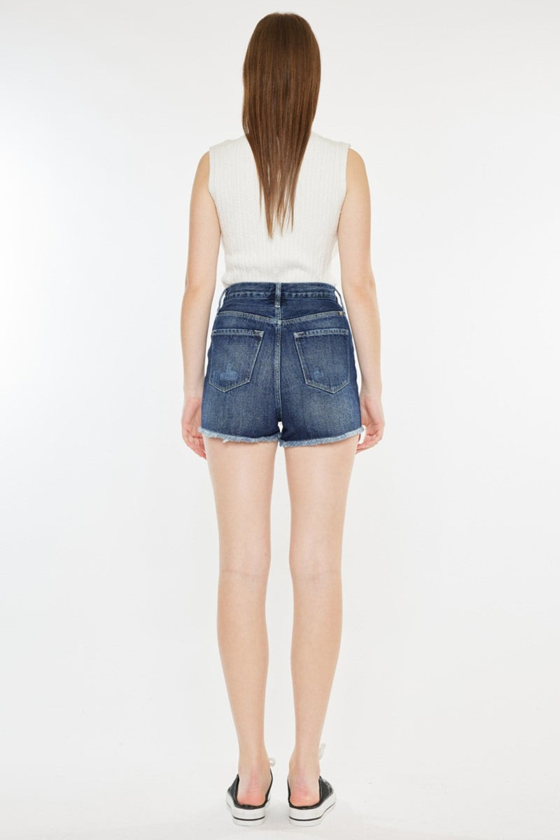 Kancan Raw Hem Button Fly Denim Shorts