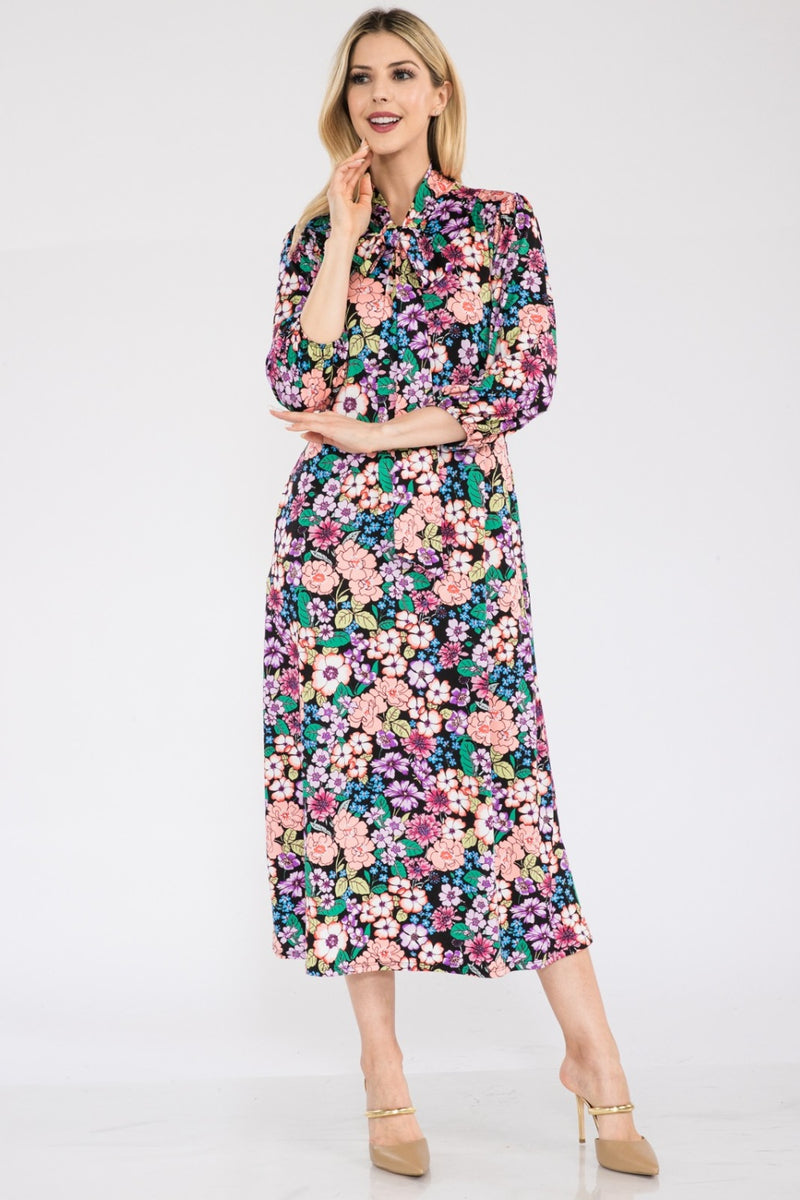 Celeste Full Size Floral Midi Dress with Bow Tied