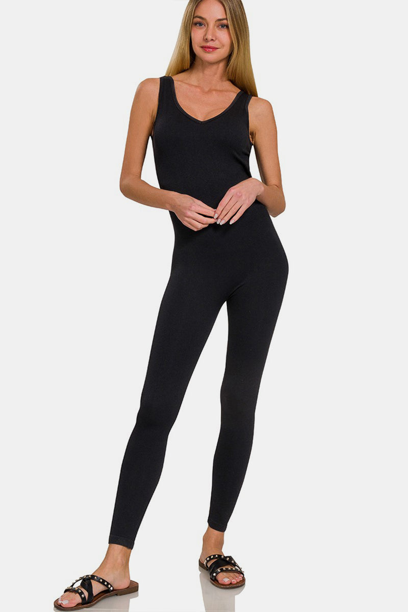 Zenana Ribbed Bra Padded Sports Seamless Jumpsuit