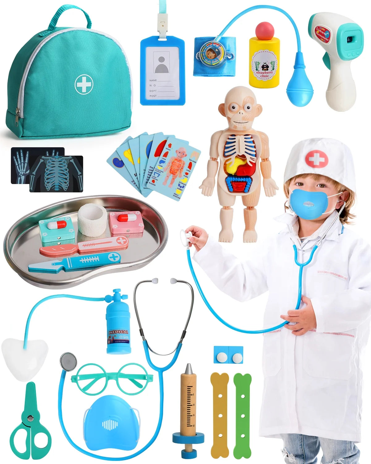 Doctor Kit for Kids Realistic, 36PCS Kids Doctor Kit Wooden, Doctor Pretend Playset