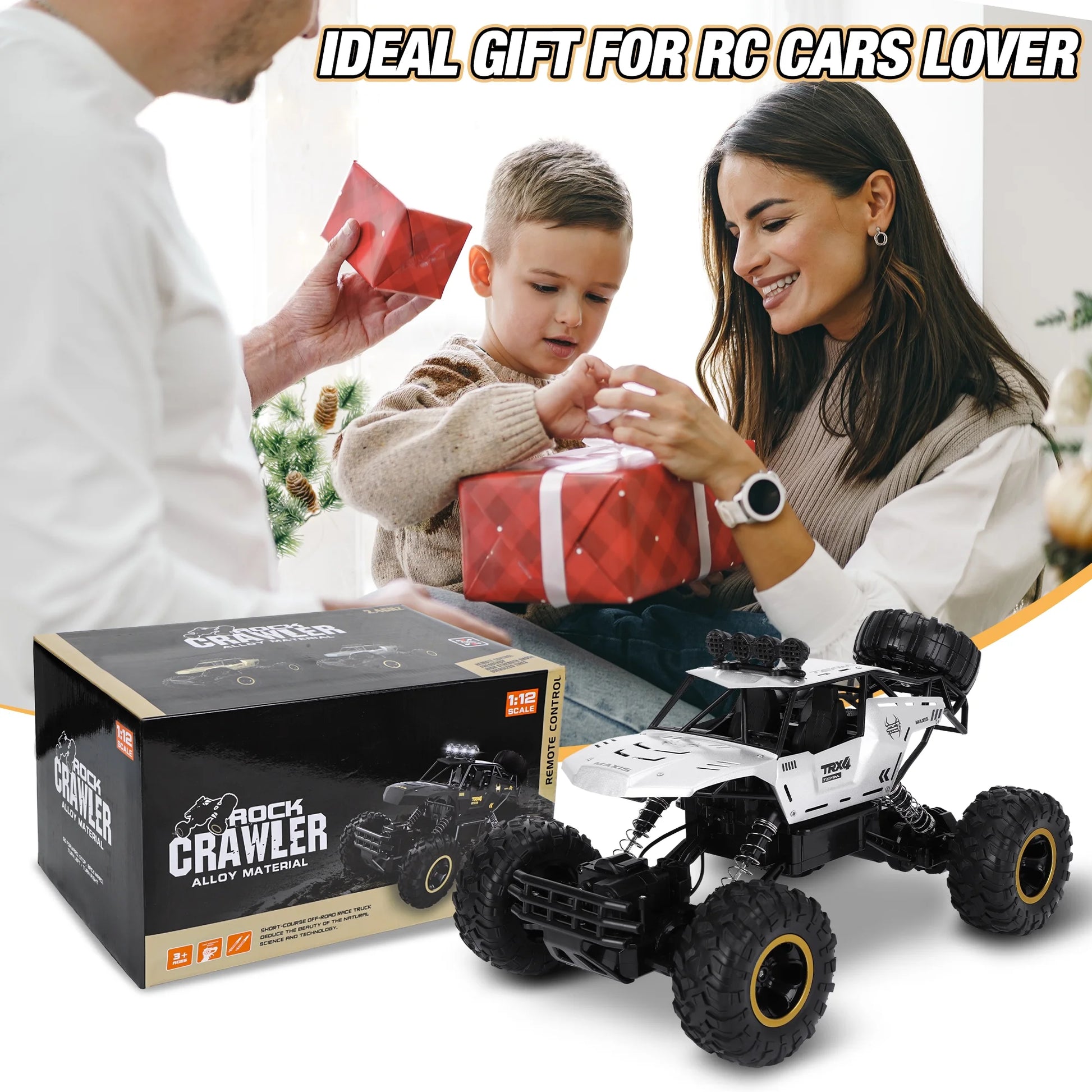 1:12 Large RC Cars,4Wd Large Remote Control Monster Truck 2.4 Ghz Alloy RC Cars for Kids Adults Aged 6 + Birthday Christmas Gifts (Silver)