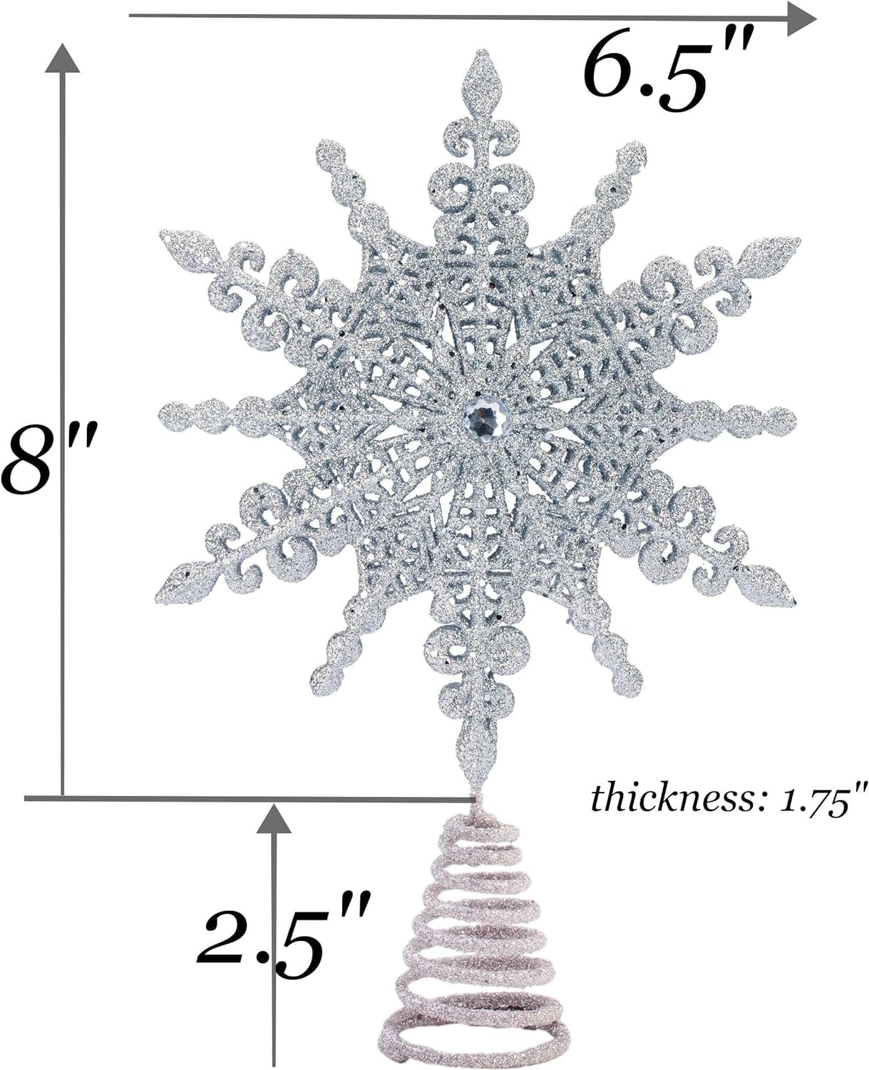 8 Inch Silver Glittered Filigree Christmas Star Tree Topper Star/Home Décor Ornaments (Silver)