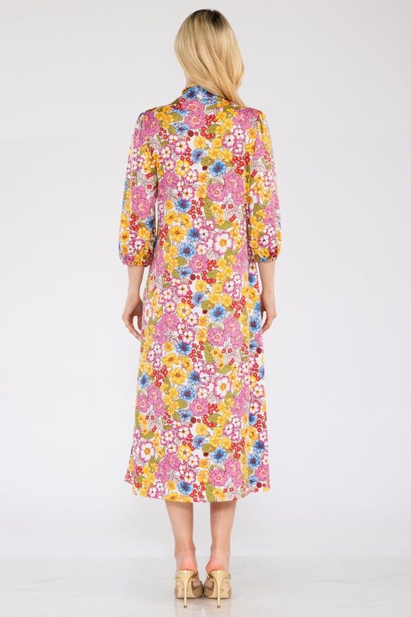 Celeste Full Size Floral Midi Dress with Bow Tied