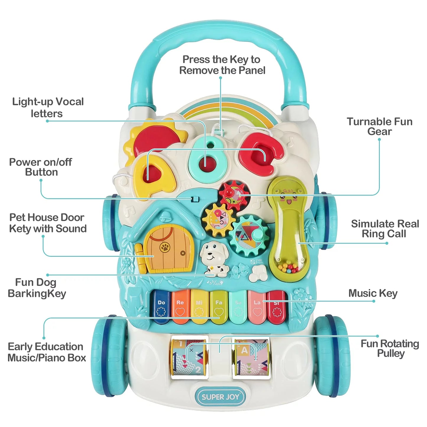 Sit to Stand Learning Walker, 3 in 1 Baby Learning Walkers & Removable Play Panel, Early Education Activity Center with Lights, Music Learning Toys Birthday Gift for Baby Boys Girls