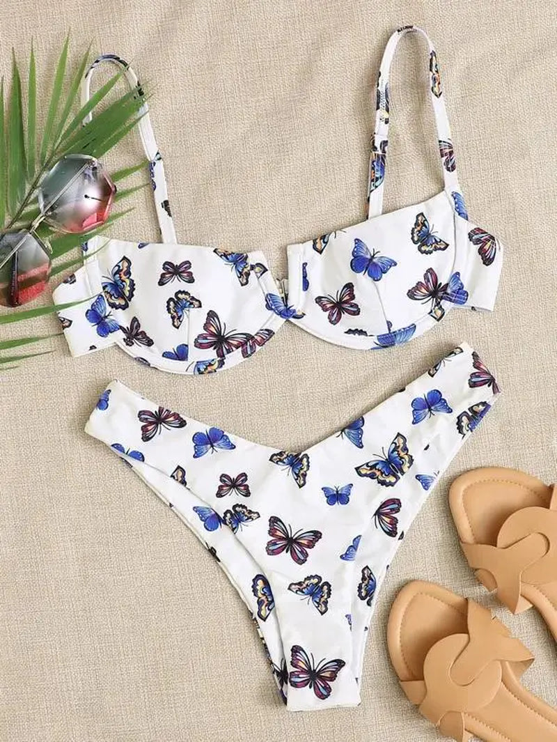 High Cut Bikini 2020 Women Purple Floral Print Underwire Swimsuit Brazilian Summer Bathers Bathing Suit Thong Micro Swimwear