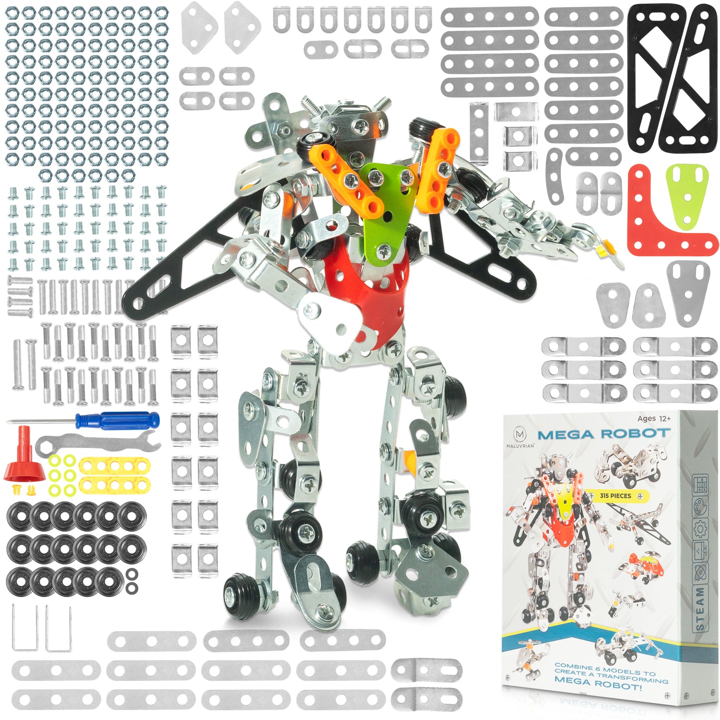 Erector Set Transformer Mega Robot for Boys - Girls | 7-in-1 Metal Model Kits for Adults Teens and Advanced Kids | Stem Toy | Educational and Engineering | 315 pcs