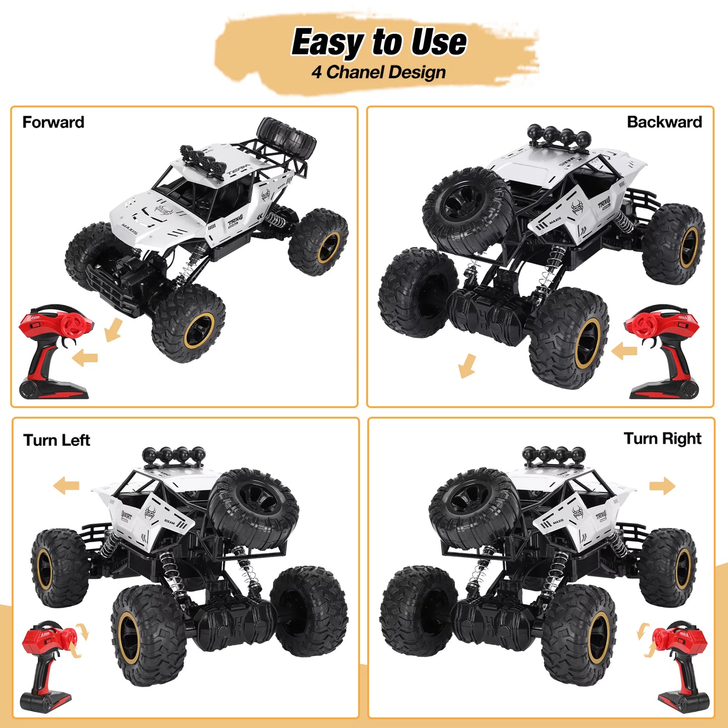 1:12 Large RC Cars,4Wd Large Remote Control Monster Truck 2.4 Ghz Alloy RC Cars for Kids Adults Aged 6 + Birthday Christmas Gifts (Silver)