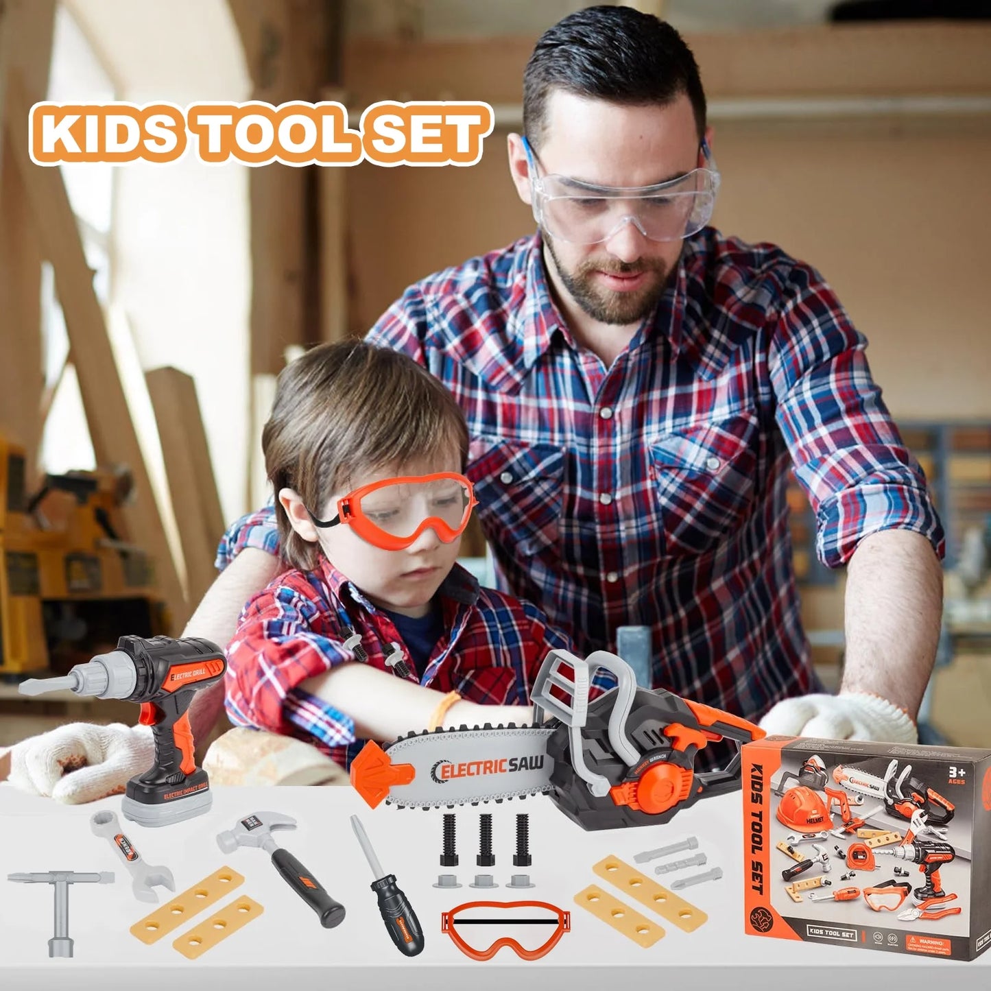 Kids Tool Set Kids Toys 32PCS Pretend Play Toddler Tool Toys with Electronic Toy Drill Set Construction Kits Toys Christmas Gift for Kids Ages 3-8 Years Old