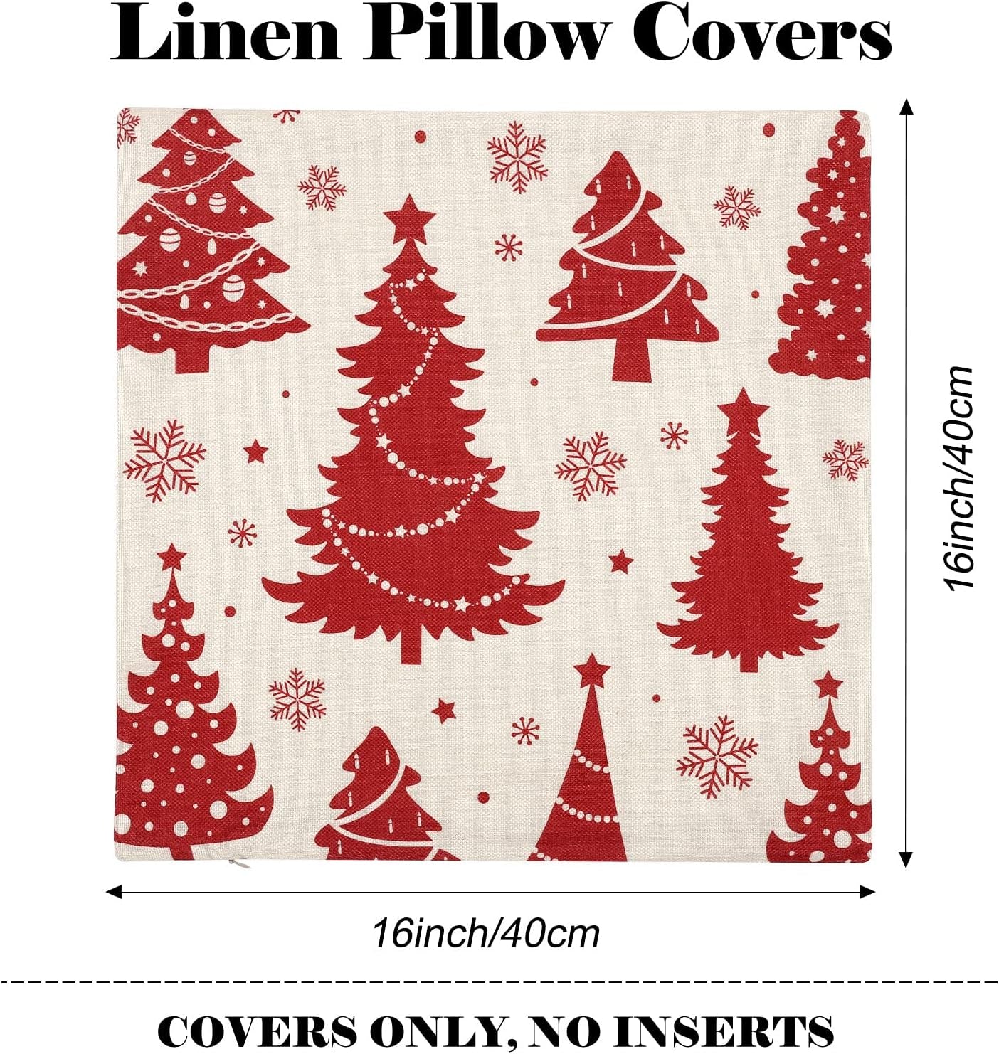 Christmas Pillow Covers 16X16 Set of 4 Red Throw Pillowcase Christmas Decorations Snowflake Farmhouse Linen Cushion Pillow Case for Home Decor Holiday Decorative