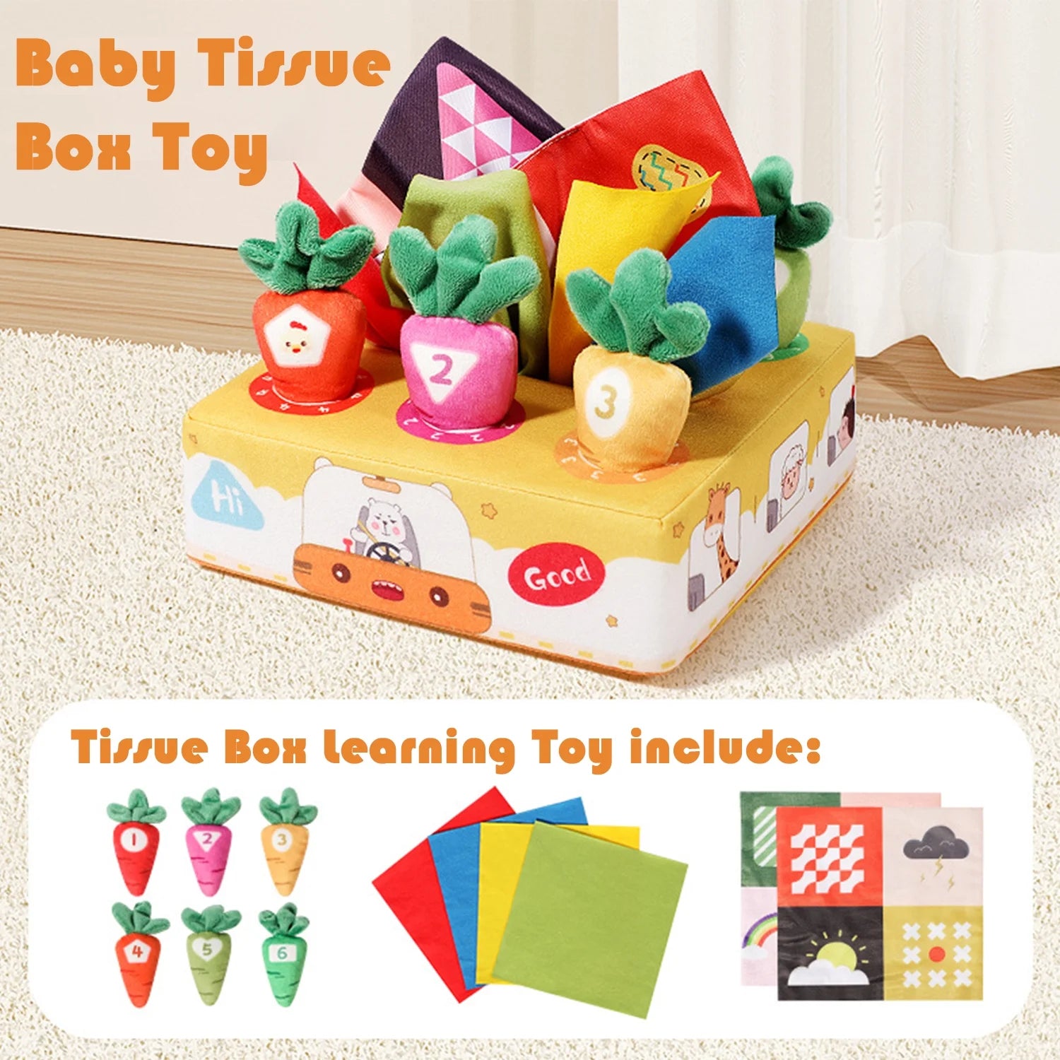 Sensory Toys Set with Baby Tissue Box Toy and Mirror Toys, Montessori Infant Toys for Baby 0 3 6 9 Months, High Contrast Newborn Sensory Toy for Baby Boys Girls Christmas Gift