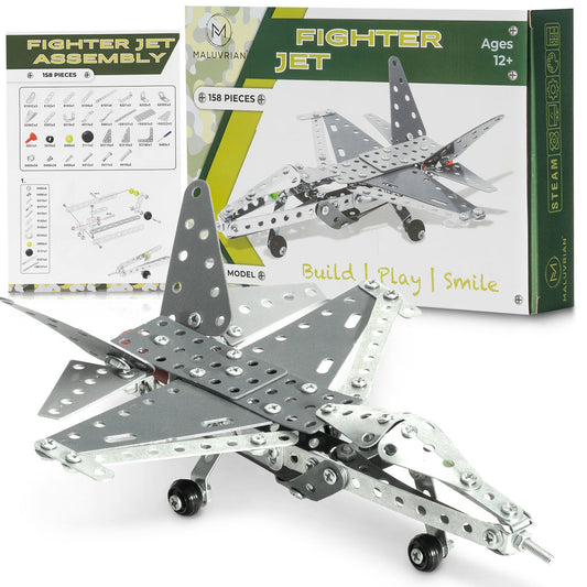 MALUVRIAN Erector Set Fighter Jet for Boys - Girls | Metal Model Airplane Kit for Adults Teens and Advanced Kids Stem Toy Educational and Engineering